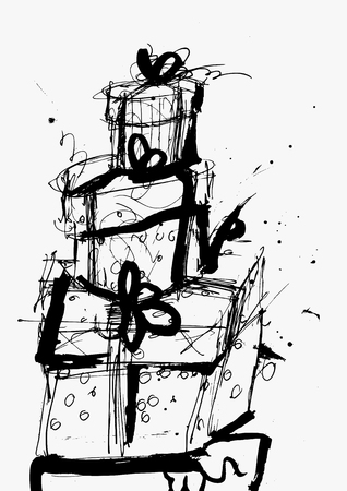 The symbolic image of gift boxes in the form of a sketchのイラスト素材