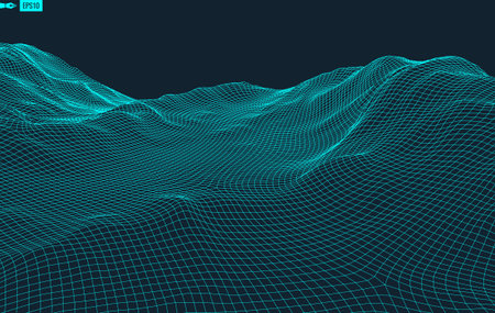 Abstract landscape background. Cyberspace grid. 3d technology illustration.