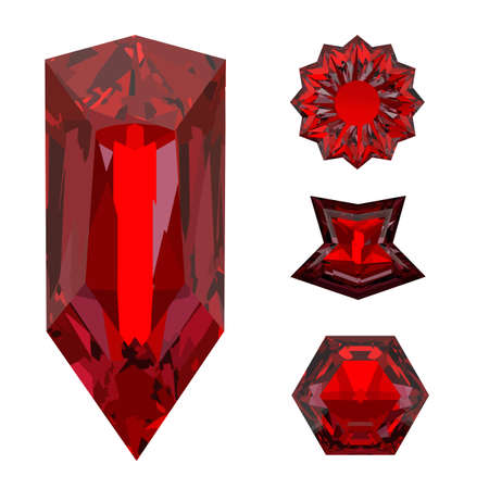 Close-up of a red ruby crystal isolated on a white background.のイラスト素材