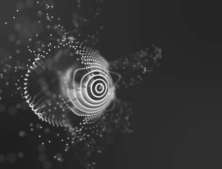 Abstract 3d Illuminated distorted Mesh Sphere . Neon Sign . Futuristic Technology HUD Element . Elegant Abstract Destroyed Sphere . Big data visualization .の写真素材
