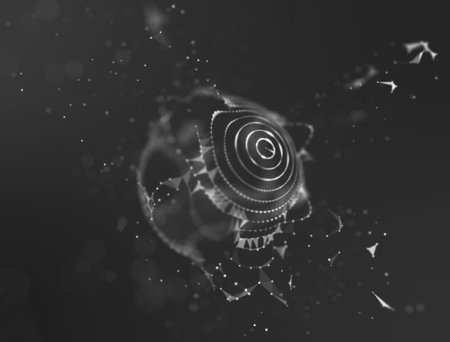 Abstract 3d Illuminated distorted Mesh Sphere . Neon Sign . Futuristic Technology HUD Element ....