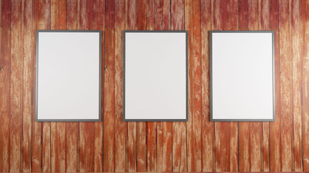 Blank white posters on the wall , mock up 3D Render