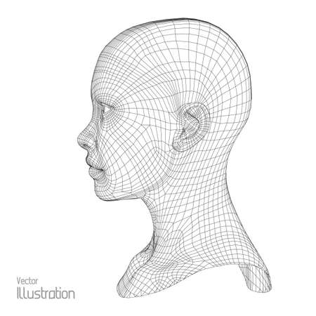 Head of the Person from a 3d Grid. Human Head Wire Model. Human Polygon Head. Face Scanning. View of Human Head. 3D Geometric Face Design. 3d Polygonal Skin.のイラスト素材