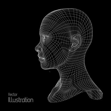 Head of the Person from a 3d Grid. Human Head Wire Model. Human Polygon Head. Face Scanning. View of Human Head. 3D Geometric Face Design. 3d Polygonal Skin.のイラスト素材