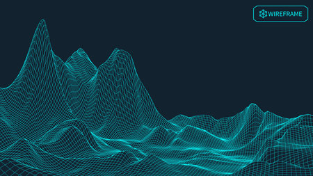 Abstract landscape background. Cyberspace grid. 3d technology illustration.