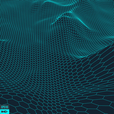 Abstract landscape background. Cyberspace grid. 3d technology illustration.のイラスト素材