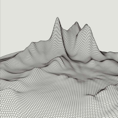 Abstract 3d Illuminated distorted Mesh Sphere . Neon Sign . Futuristic Technology HUD Element . Elegant Destroyed . Big data .のイラスト素材