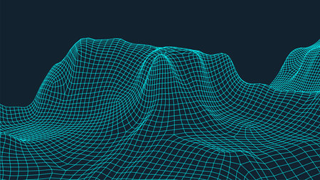 Abstract  wireframe landscape background. Cyberspace grid. 3d technology wireframe  illustration....