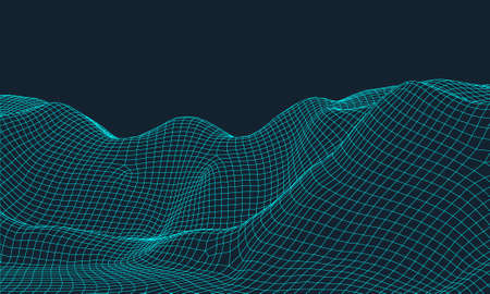 3D Wireframe Terrain Wide Angle EPS10 Vectorのイラスト素材