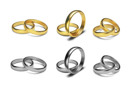 3d render of golden rings isolated on white backgroundのイラスト素材