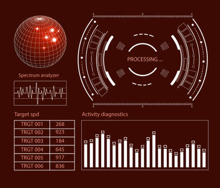 Futuristic user interface HUD tech elements for game creation or footage overlay. Sci-fi vector design setのイラスト素材