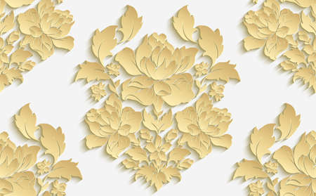 Wallpaper in the style of Baroque . Vector damask seamless floral pattern . Rose floral ornament .のイラスト素材