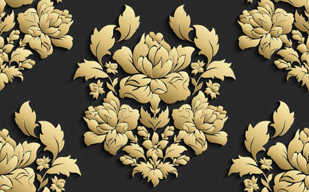 Wallpaper in the style of Baroque . Vector damask seamless floral pattern . Rose floral ornament .のイラスト素材