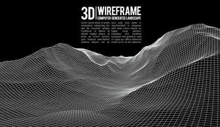 Abstract vector wireframe landscape background. Cyberspace grid. 3d technology wireframe vector illustration. Digital wireframe landscape for presentations .のイラスト素材