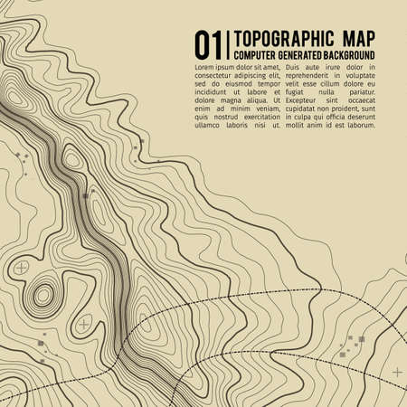 Topographic map background with space for copy . Line topography map contour background , geographic grid abstract vector illustration . Mountain hiking trail over terrain .のイラスト素材