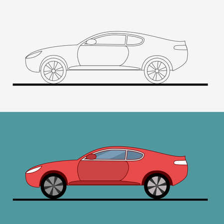 Sport car logo on white background. Drag racing. Car line art . Flat vector illustrationのイラスト素材