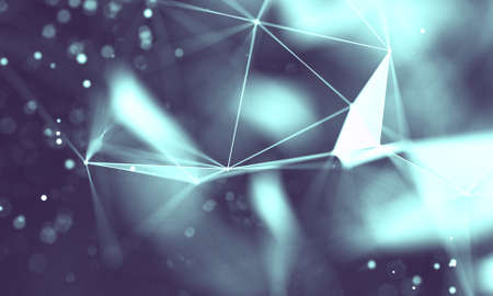 Data technology abstract futuristic illustration . Low poly shape with connecting dots and lines on dark background. 3D rendering . Big data visualization .の写真素材