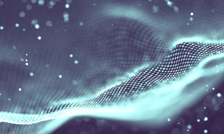 Abstract futuristic illustration of polygonal surface. Low poly shape with connecting dots and lines on dark background. 3D renderingの写真素材