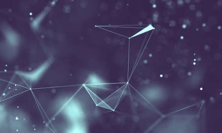 Data technology abstract futuristic illustration . Low poly shape with connecting dots and lines on dark background. 3D rendering . Big data visualization .の写真素材