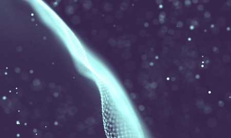 Abstract futuristic illustration of polygonal surface. Low poly shape with connecting dots and lines...