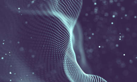 Data technology abstract futuristic illustration . Low poly shape with connecting dots and lines on dark background. 3D rendering . Big data visualization .の写真素材