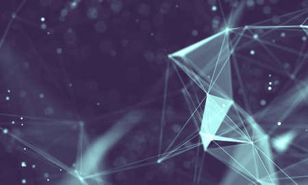 Abstract futuristic illustration of polygonal surface. Low poly shape with connecting dots and lines on dark background. 3D renderingの写真素材