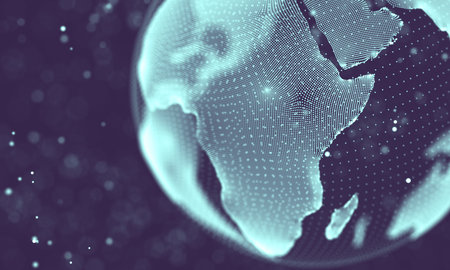 Data technology abstract futuristic illustration . Low poly shape with connecting dots and lines on...