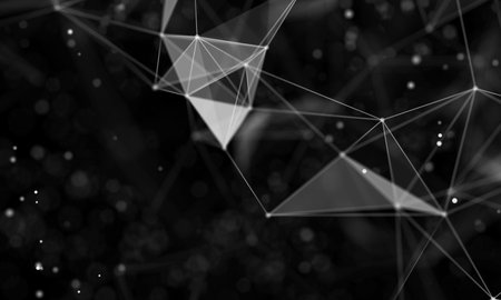 Data technology abstract futuristic illustration . Low poly shape with connecting dots and lines on dark background. 3D rendering . Big data visualization .の写真素材