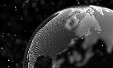 Data technology abstract futuristic illustration . Low poly shape with connecting dots and lines on dark background. 3D rendering . Big data visualization .の写真素材