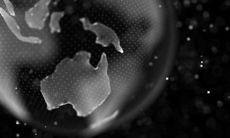 Data technology abstract futuristic illustration . Low poly shape with connecting dots and lines on dark background. 3D rendering . Big data visualization .の写真素材