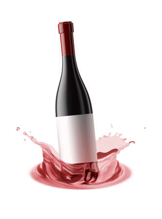 Red Wine cocept. Wine bottle slashing in to red wine.Abstract Splashingのイラスト素材