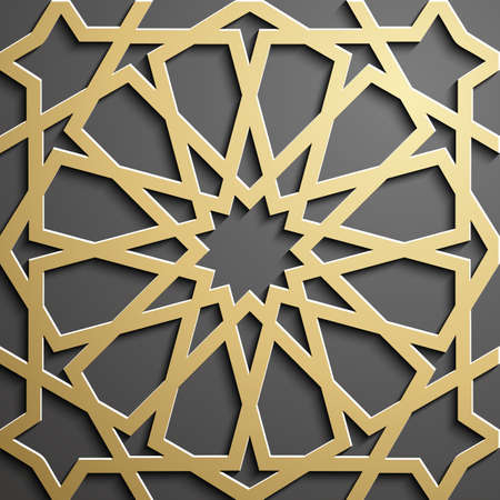 Islamic ornament vector , persian motiff . 3d ramadan islamic round pattern elements . Geometric circular ornamental arabic symbol vector . Gold backgroundのイラスト素材