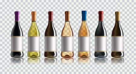 Red wine bottle. Set of white, rose, and red wine bottles. isolated on white background.のイラスト素材