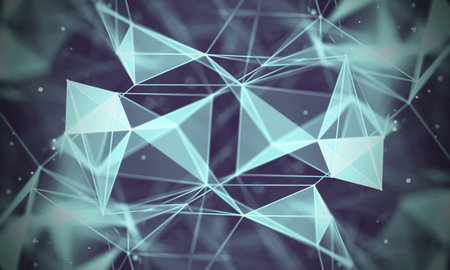 Data technology abstract futuristic illustration . Low poly shape with connecting dots and lines on dark background. 3D rendering . Big data visualization .の写真素材