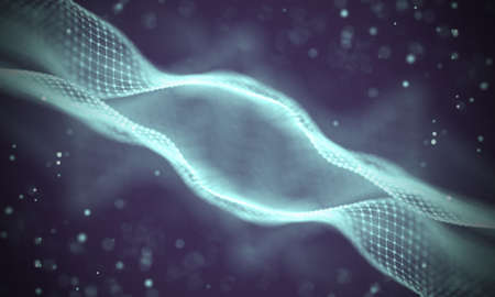 Data technology abstract futuristic illustration . Low poly shape with connecting dots and lines on dark background. 3D rendering . Big data visualization .の写真素材