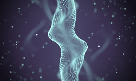 Data technology abstract futuristic illustration . Low poly shape with connecting dots and lines on dark background. 3D rendering . Big data visualization .の写真素材