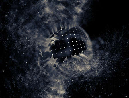 Abstract 3d Illuminated distorted Mesh Sphereの写真素材