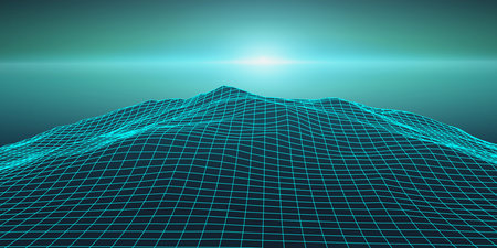 Retro background futuristic landscape 1980s style. Digital retro landscape cyber surface.