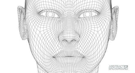 Ai digital brain. Artificial intelligence concept. Human head in robot digital computer interpretation. Wireframe headのイラスト素材