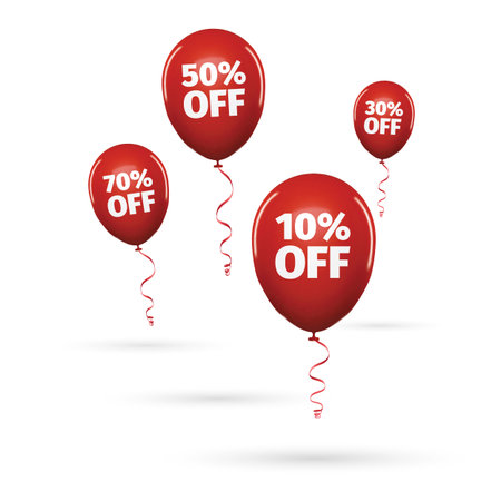 Black friday sale gold lettering. Holiday shopping. Red background. Vector illustration. Balloonsのイラスト素材