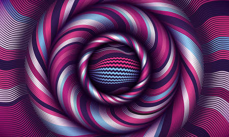 Flex illustration vector background. Curve art and warp pattern. Optical lines design. Stripes backdrop texture. Illusion effect, , striped distortion. Stripy element wallpaper, decorative ornate cover. Modern irregular deformation. Dynamic fabric with fold twist.のイラスト素材