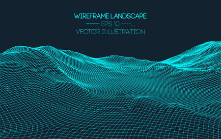 Retro background futuristic landscape 1980s style. Digital retro landscape cyber surface. 80s party background . Retro 80s fashion Sci-Fi Background Landscape.のイラスト素材
