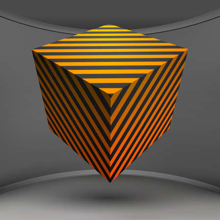 Yellow cube background. Graphic vector illustration. Abstract, geometric template. 3d line design. Striped backdrop. Digital wallpaper. Futuristic box.のイラスト素材