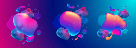 Fluid design graphic elements. Dynamic background with abstract forms and lines. Gradient abstract banner design with flowing liquid shapes.のイラスト素材