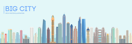 Urban landscape with high skyscrapers and subway. Vector illustration.のイラスト素材