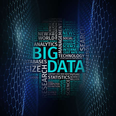 Big data visualization. Background 3d illustration . Cyber background line and dot surface. Big data connection background. Cyber technology Ai tech wire network futuristic wireframe data visualisation concept. Vector . Artificial intelligence .のイラスト素材