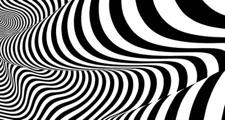 Optical illusion lines background. Abstract 3d black and white illusions. Conceptual design of optical illusion vector.のイラスト素材
