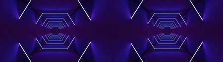 Night club interior lights 3d render for laser show. Glowing lines.