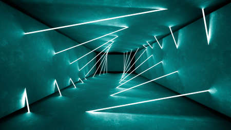 Night club interior lights 3d render for laser show. Glowing lines.の写真素材