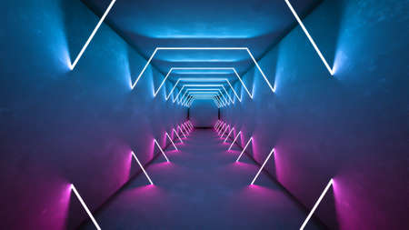 Night club interior lights 3d render for laser show. Glowing linの写真素材